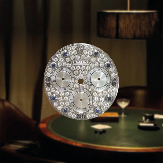Custom Rolex Daytona 116589 Diamond Pave Dial with Blue Stone Numerals 40mm - Cal 4130
