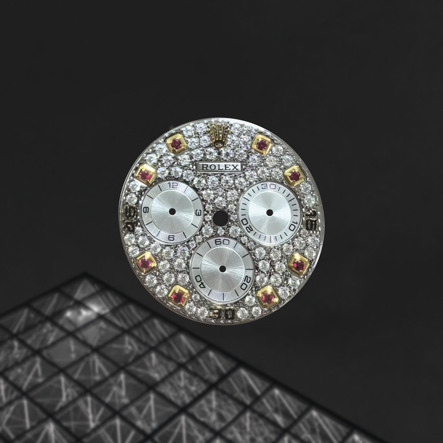 Custom Rolex Daytona 116588 Diamond Pave Dial with Ruby Numerals 40mm - Cal 4130